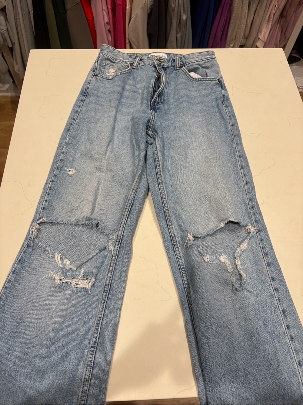 Zara Light Blue Distressed Flare Jeans - Picture 2 of 2